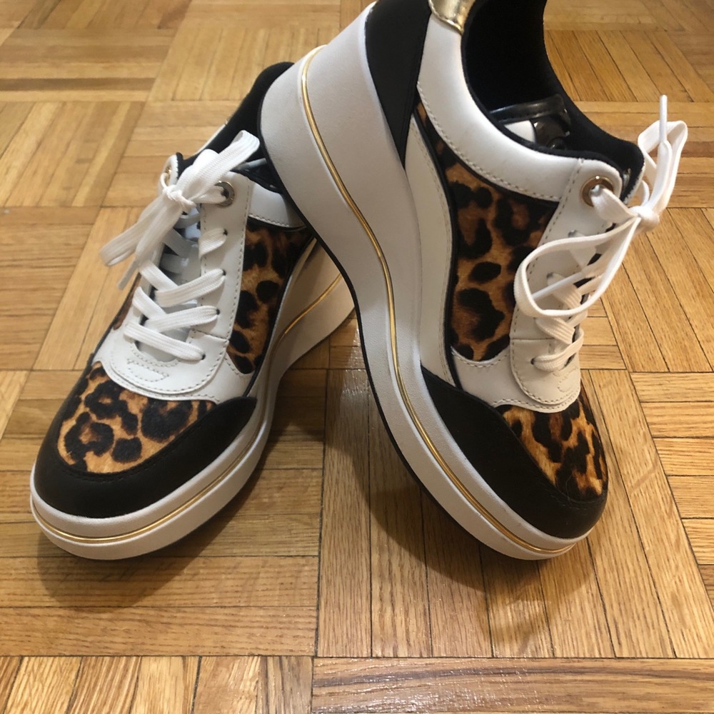 Michael Kors Leopard Print Platform Sneakers - White, Black & Brown